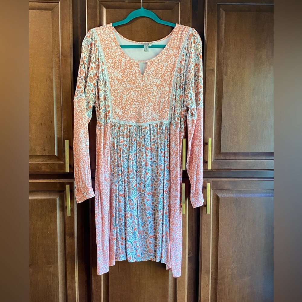 Sahalie Floral Orange and White Dress Size XL